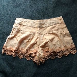 FREE PEOPLE Mango Linen Crochet Trim Tap Shorts 0
